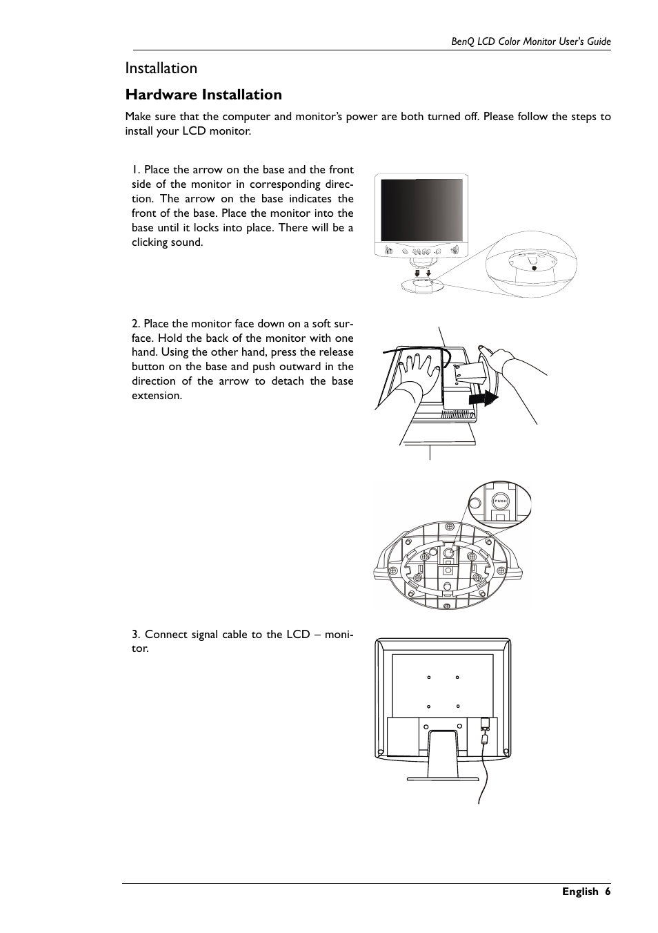 Installation, Hardware installation | BenQ FP767 User Manual | Page 7 / 47