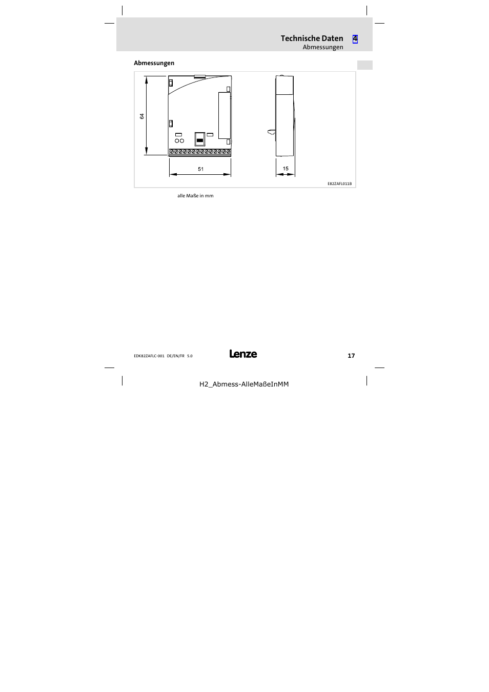 Abmessungen | Lenze E82ZAFLC001 User Manual | Page 17 / 84