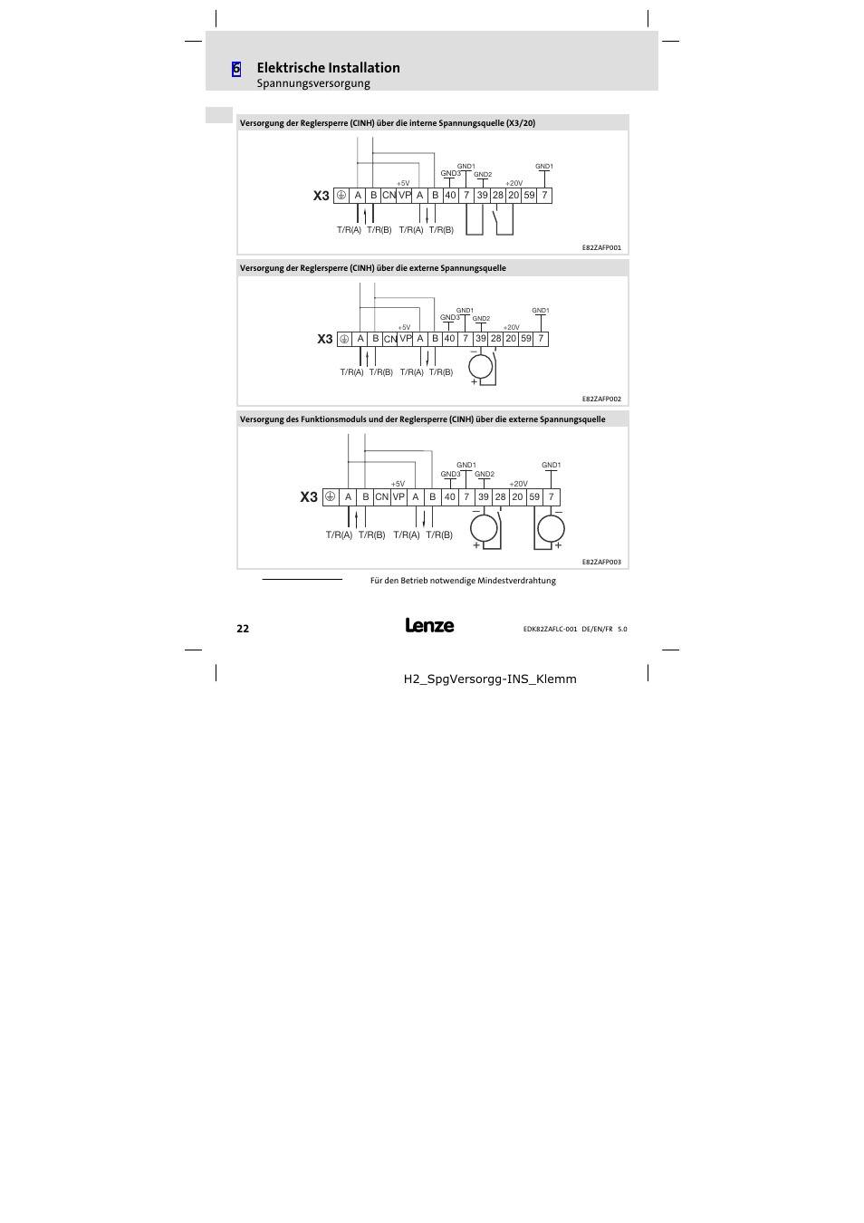 6elektrische installation | Lenze E82ZAFLC001 User Manual | Page 22 / 84