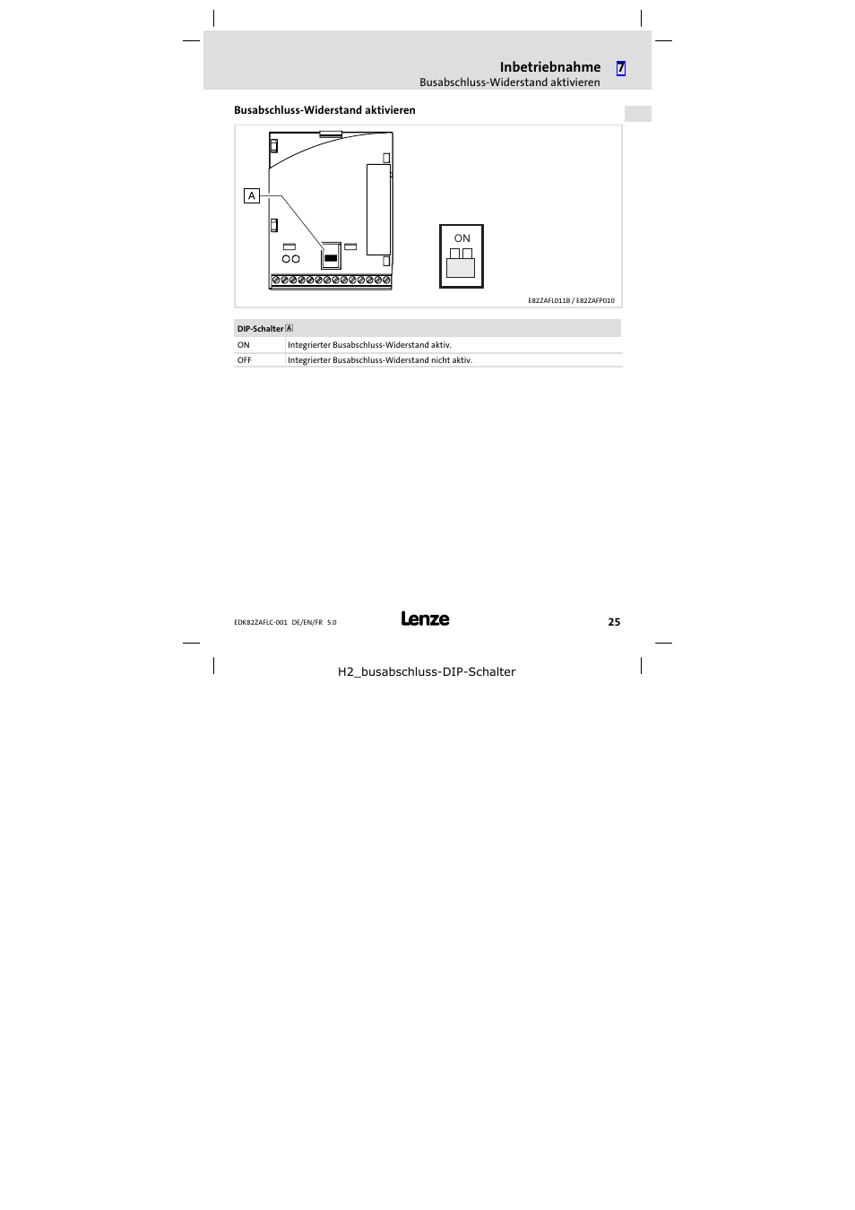 Busabschluss-widerstand aktivieren, Busabschluss−widerstand aktivieren | Lenze E82ZAFLC001 User Manual | Page 25 / 84