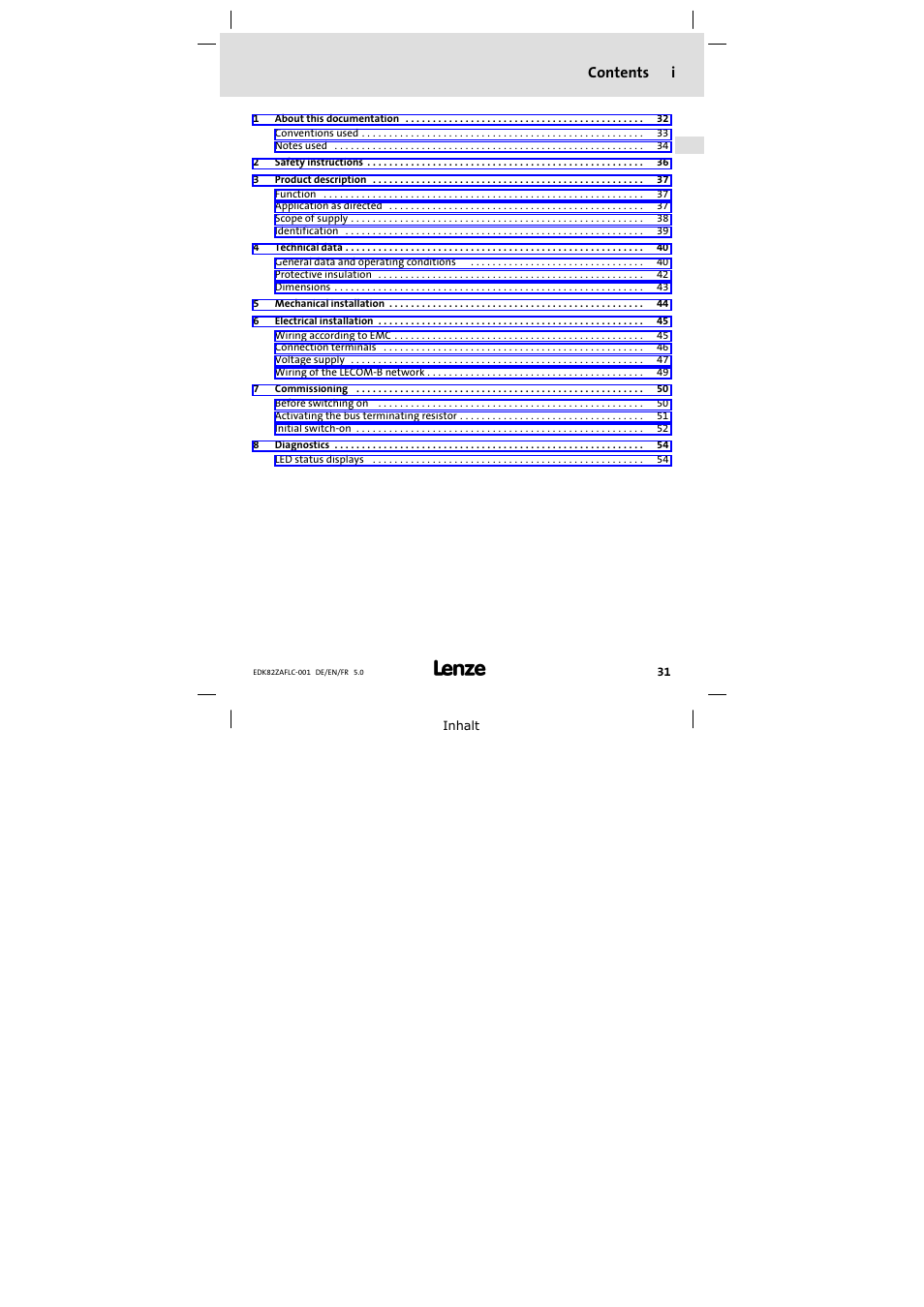 Lenze E82ZAFLC001 User Manual | Page 31 / 84
