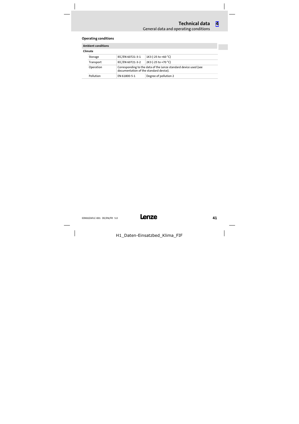 Technical data | Lenze E82ZAFLC001 User Manual | Page 41 / 84