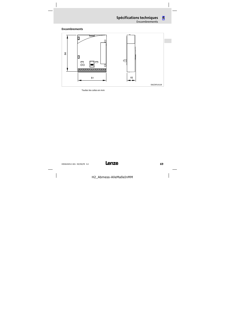 Encombrements | Lenze E82ZAFLC001 User Manual | Page 69 / 84