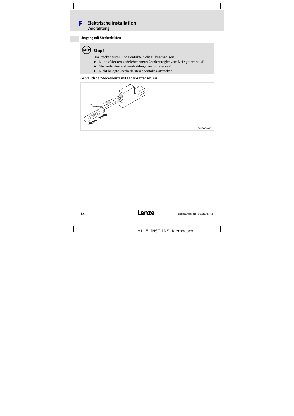 Lenze E82ZAFLC010 User Manual | Page 14 / 76