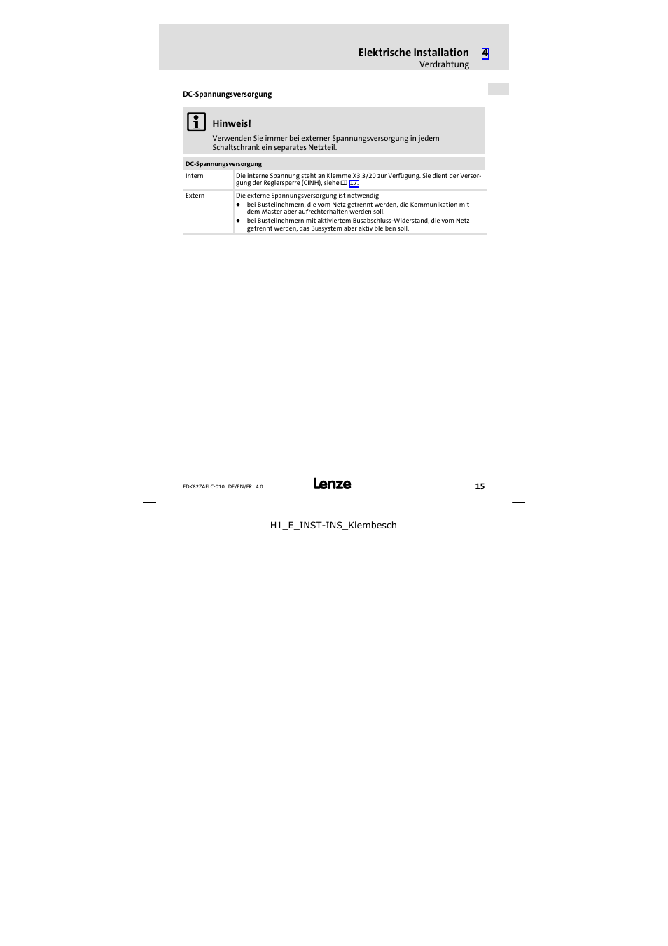 Lenze E82ZAFLC010 User Manual | Page 15 / 76