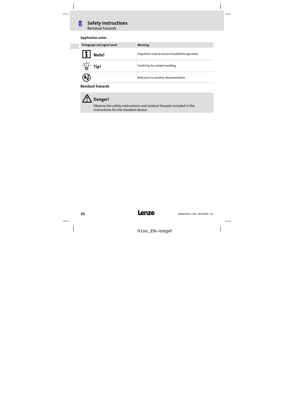 Residual hazards | Lenze E82ZAFLC010 User Manual | Page 32 / 76