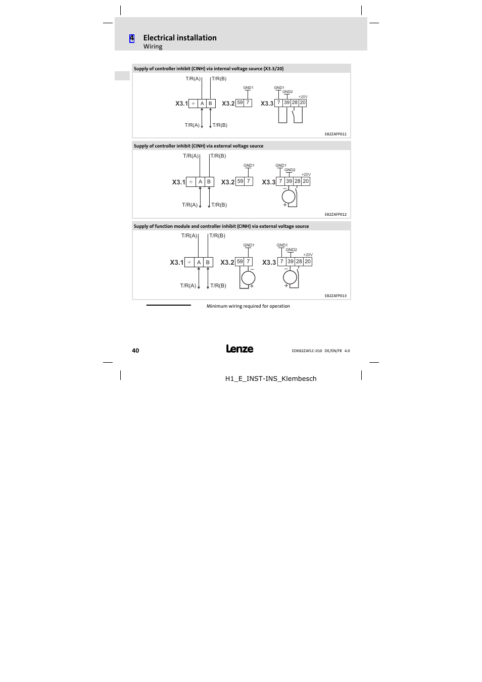 4electrical installation | Lenze E82ZAFLC010 User Manual | Page 40 / 76