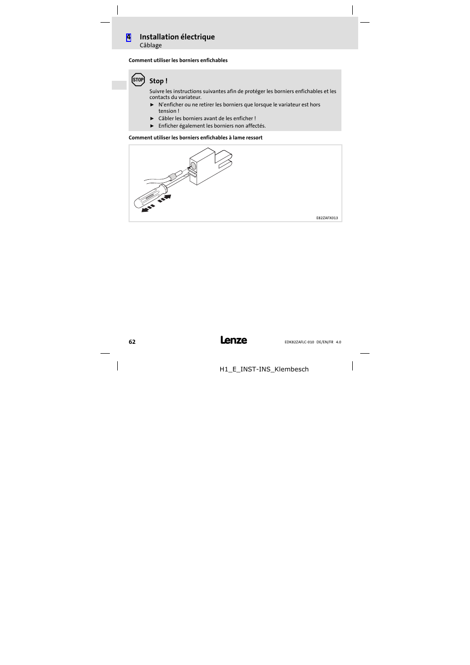 Lenze E82ZAFLC010 User Manual | Page 62 / 76