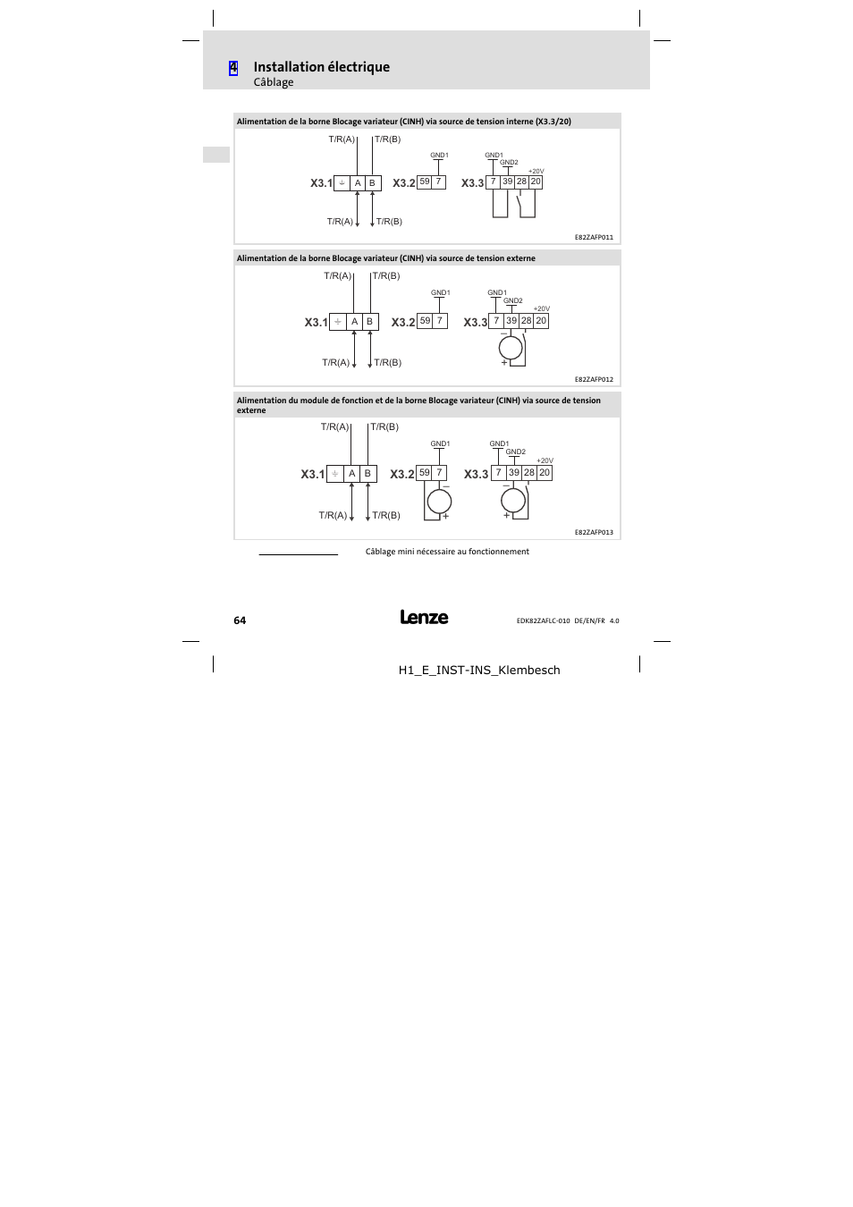 4installation électrique | Lenze E82ZAFLC010 User Manual | Page 64 / 76