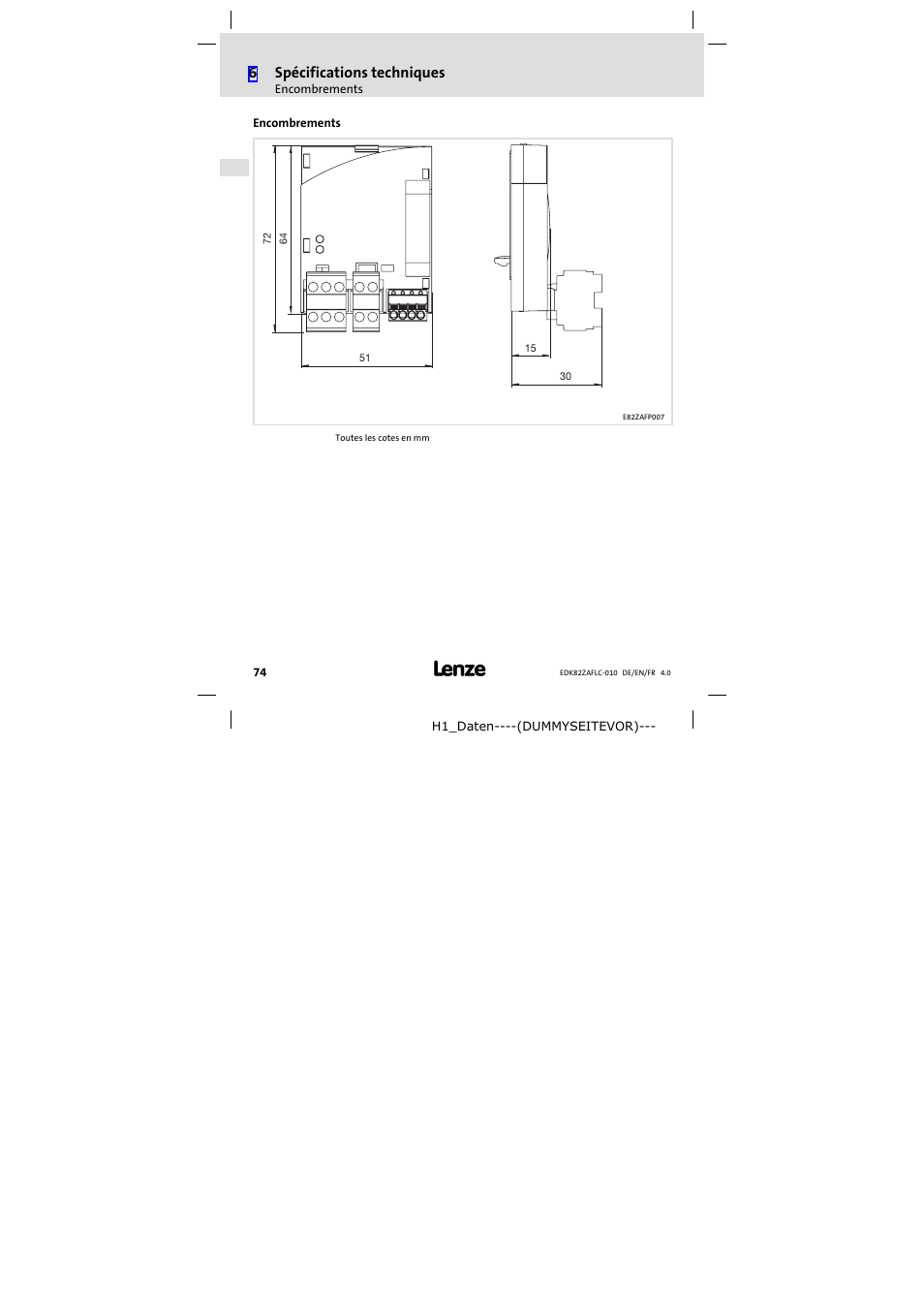 Encombrements | Lenze E82ZAFLC010 User Manual | Page 74 / 76