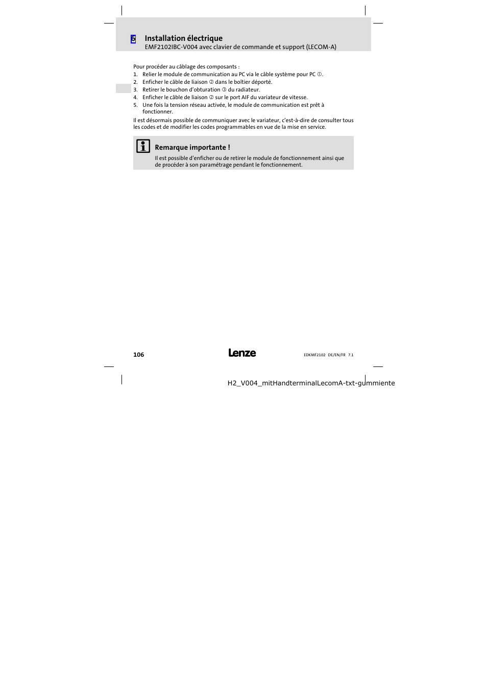 Lenze E82ZBL-C User Manual | Page 106 / 120