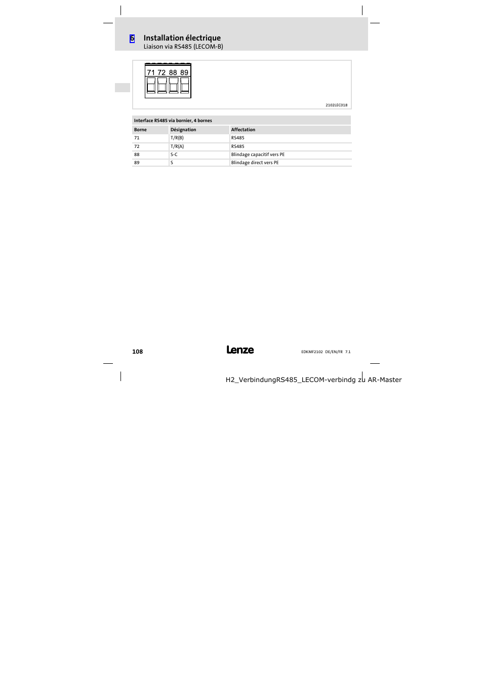 6installation électrique | Lenze E82ZBL-C User Manual | Page 108 / 120