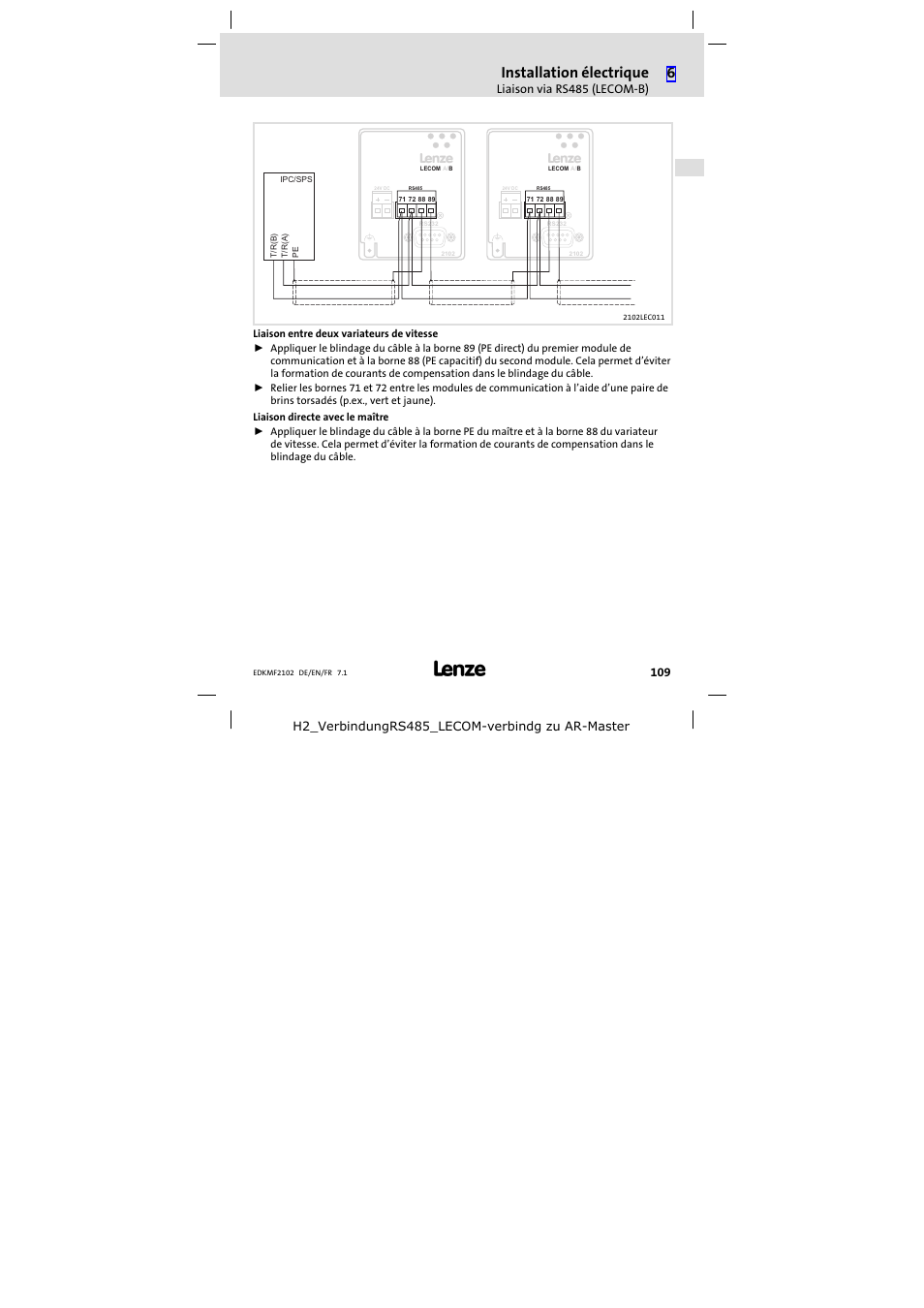 Installation électrique | Lenze E82ZBL-C User Manual | Page 109 / 120