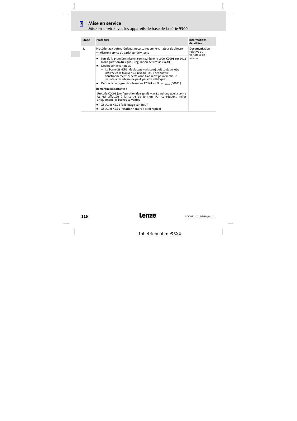 7mise en service | Lenze E82ZBL-C User Manual | Page 116 / 120