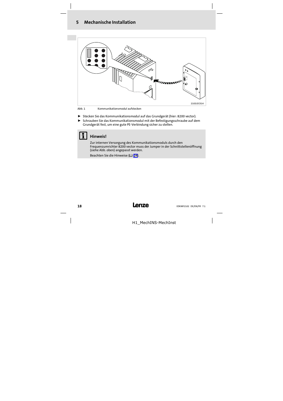 5 mechanische installation, Mechanische installation | Lenze E82ZBL-C User Manual | Page 18 / 120