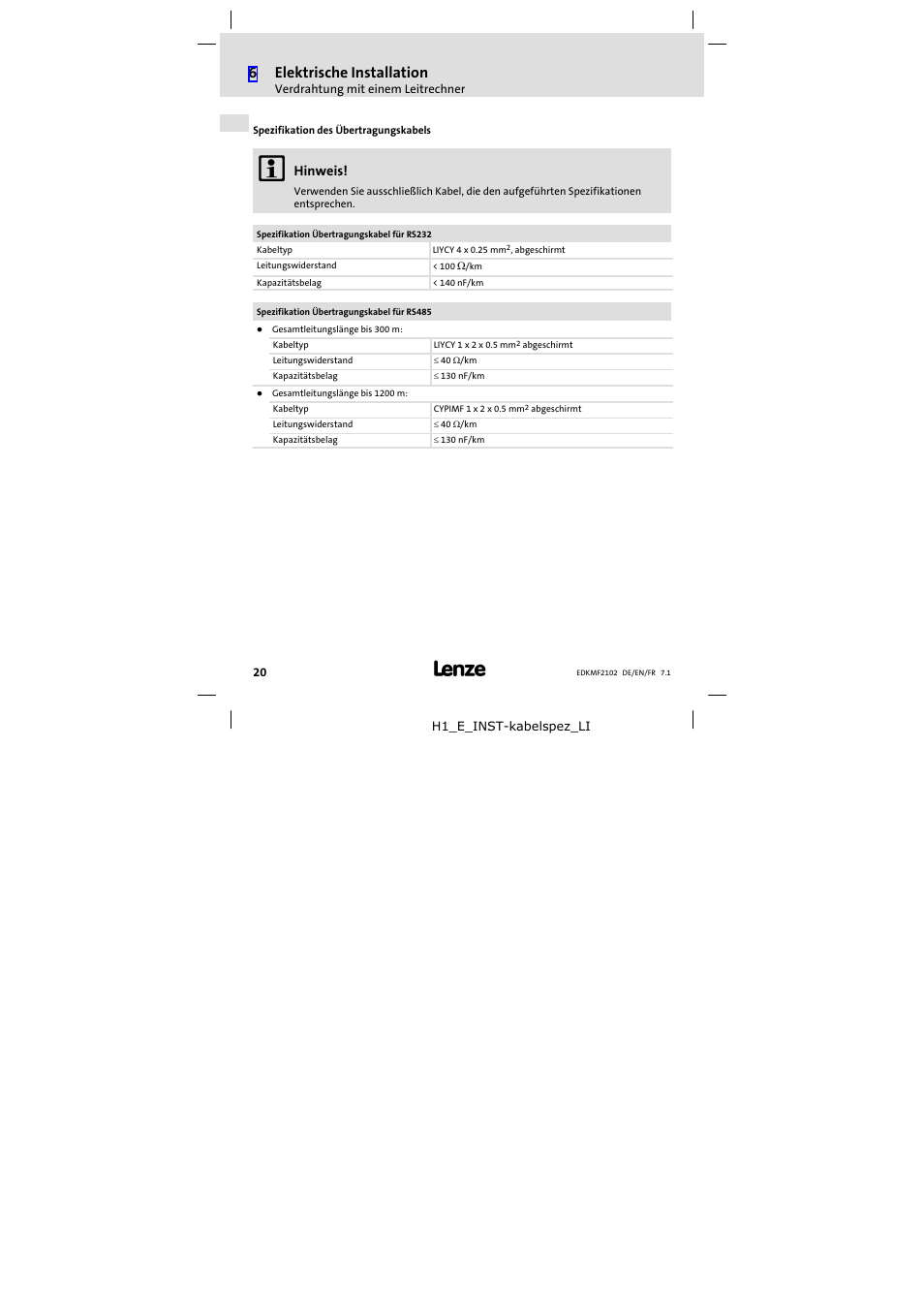 6elektrische installation | Lenze E82ZBL-C User Manual | Page 20 / 120