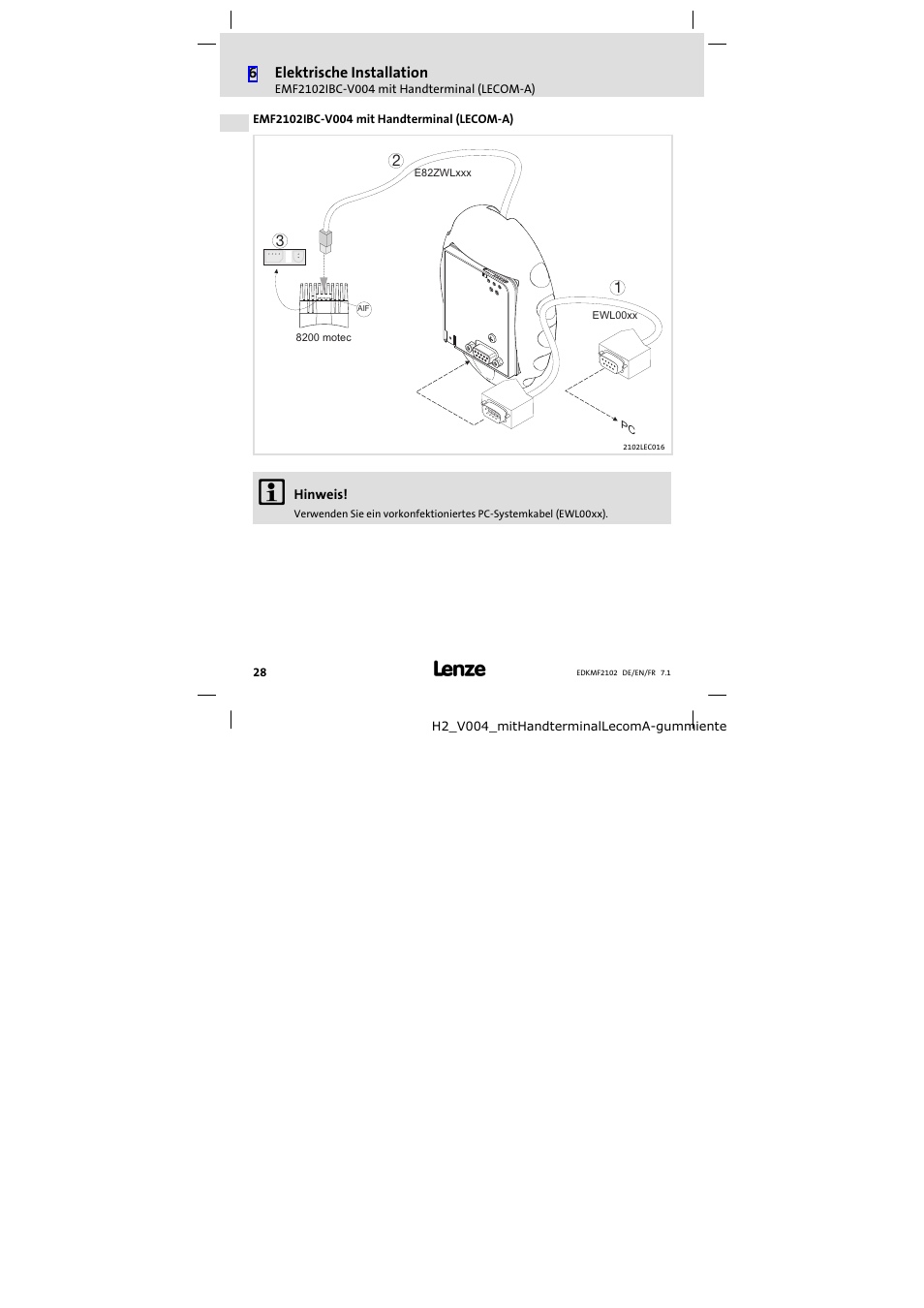 Emf2102ibc-v004 mit handterminal (lecom-a), Emf2102ibc−v004 mit handterminal (lecom−a) | Lenze E82ZBL-C User Manual | Page 28 / 120