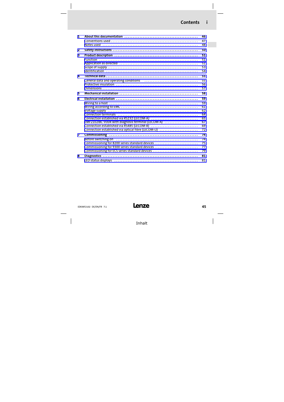 Lenze E82ZBL-C User Manual | Page 45 / 120
