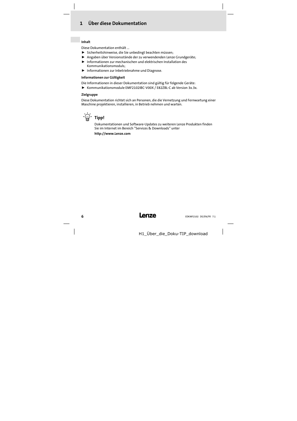 1 über diese dokumentation, Über diese dokumentation | Lenze E82ZBL-C User Manual | Page 6 / 120
