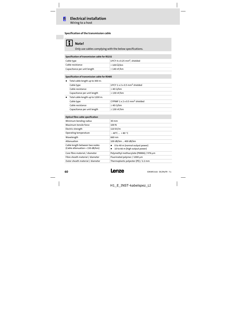 6electrical installation | Lenze E82ZBL-C User Manual | Page 60 / 120