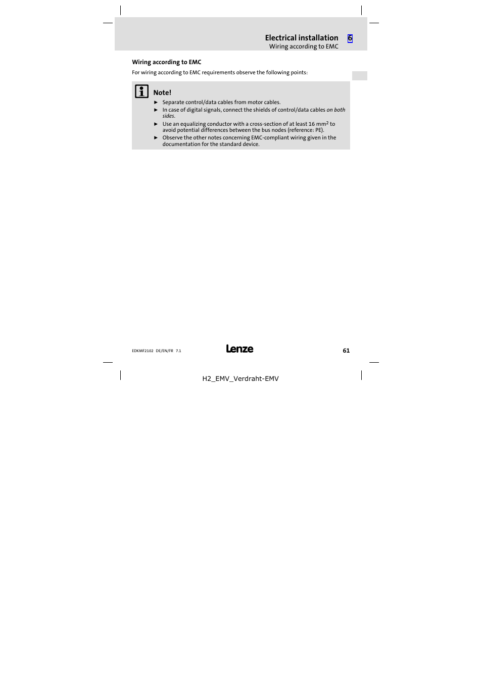 Wiring according to emc | Lenze E82ZBL-C User Manual | Page 61 / 120