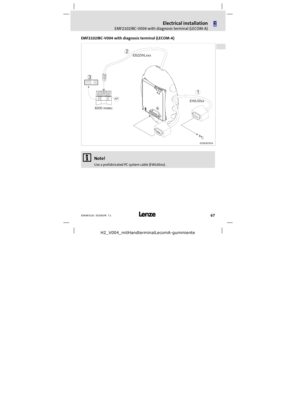 Emf2102ibc-v004 with diagnosis terminal (lecom-a), Emf2102ibc−v004 with diagnosis terminal (lecom−a) | Lenze E82ZBL-C User Manual | Page 67 / 120