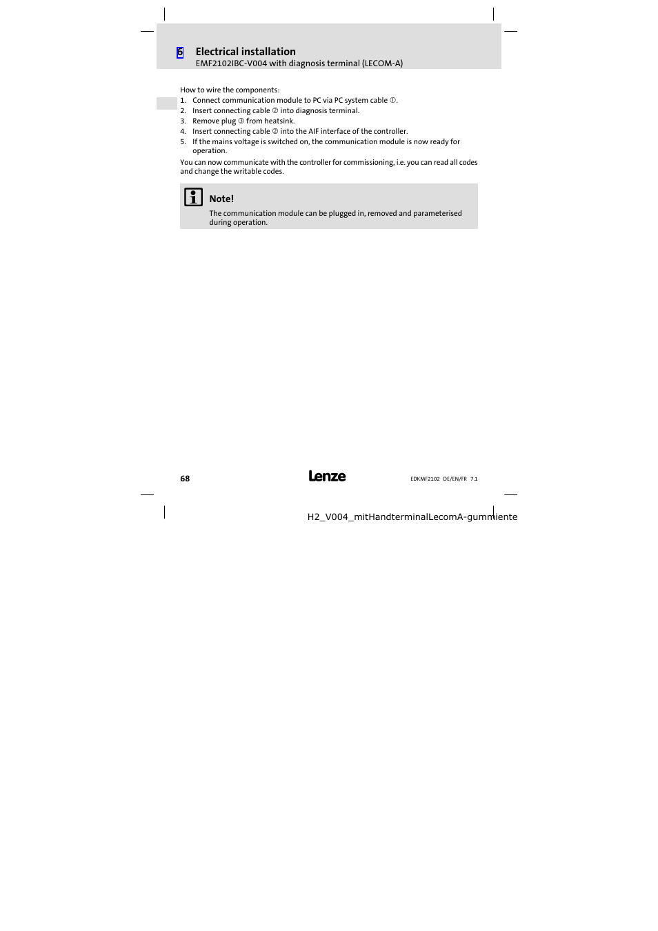 Lenze E82ZBL-C User Manual | Page 68 / 120