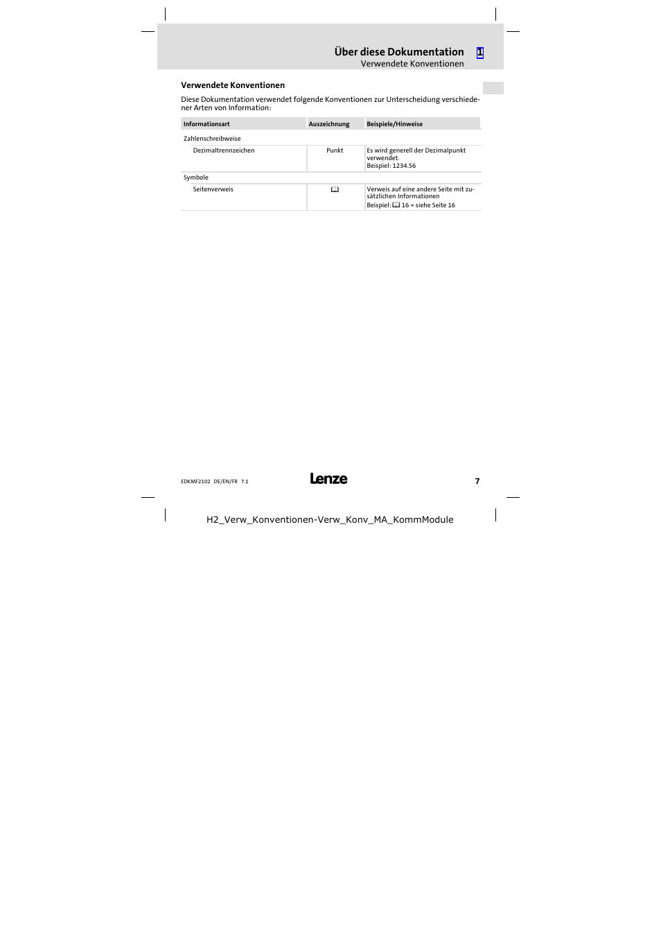 Verwendete konventionen, Über diese dokumentation | Lenze E82ZBL-C User Manual | Page 7 / 120