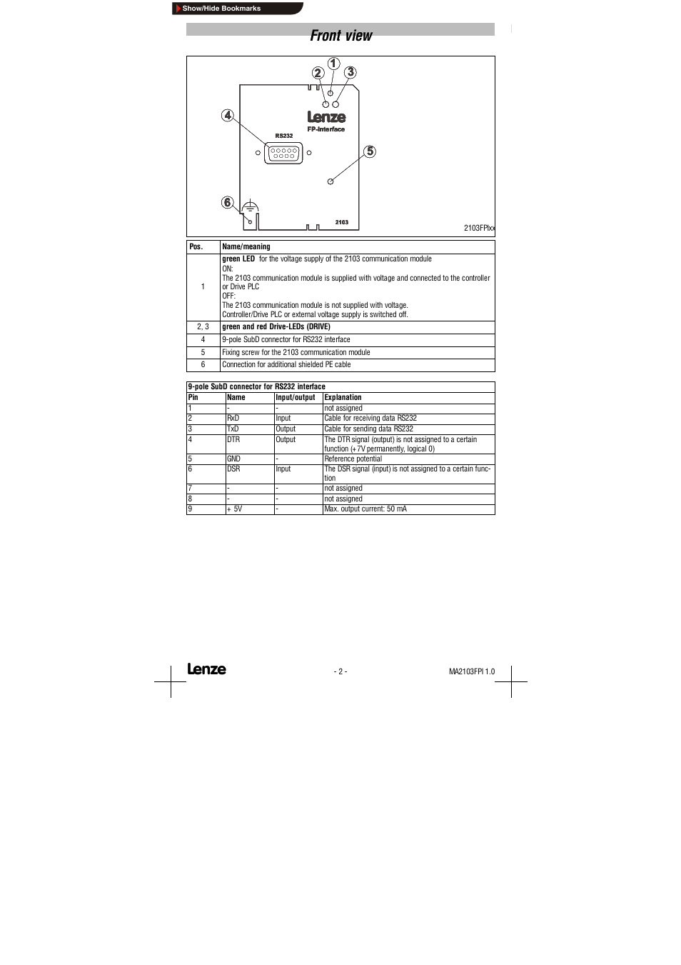 Front view | Lenze EMF2103IB User Manual | Page 7 / 15