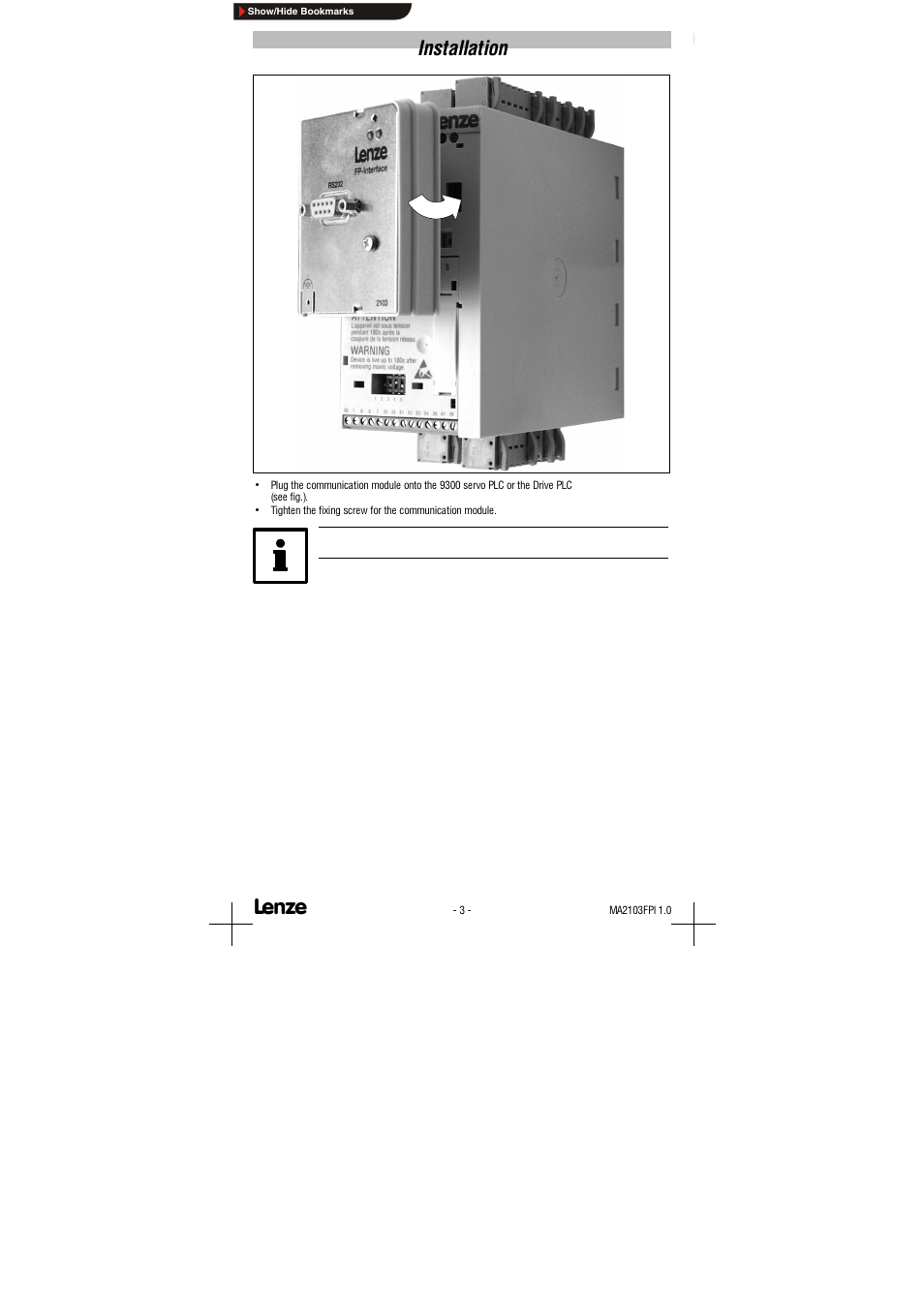 Installation | Lenze EMF2103IB User Manual | Page 8 / 15