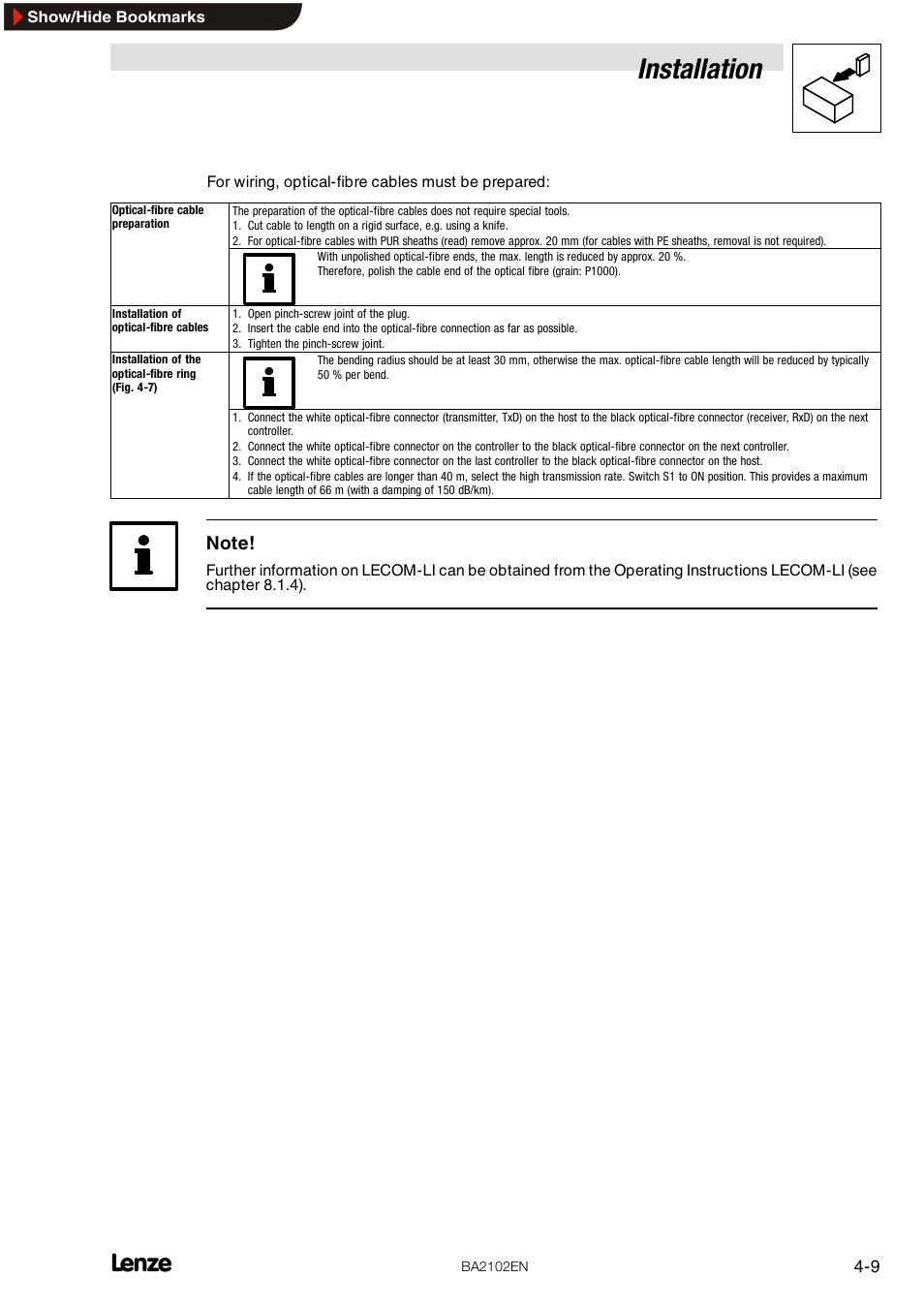 Installation | Lenze EMF2102IB User Manual | Page 21 / 62