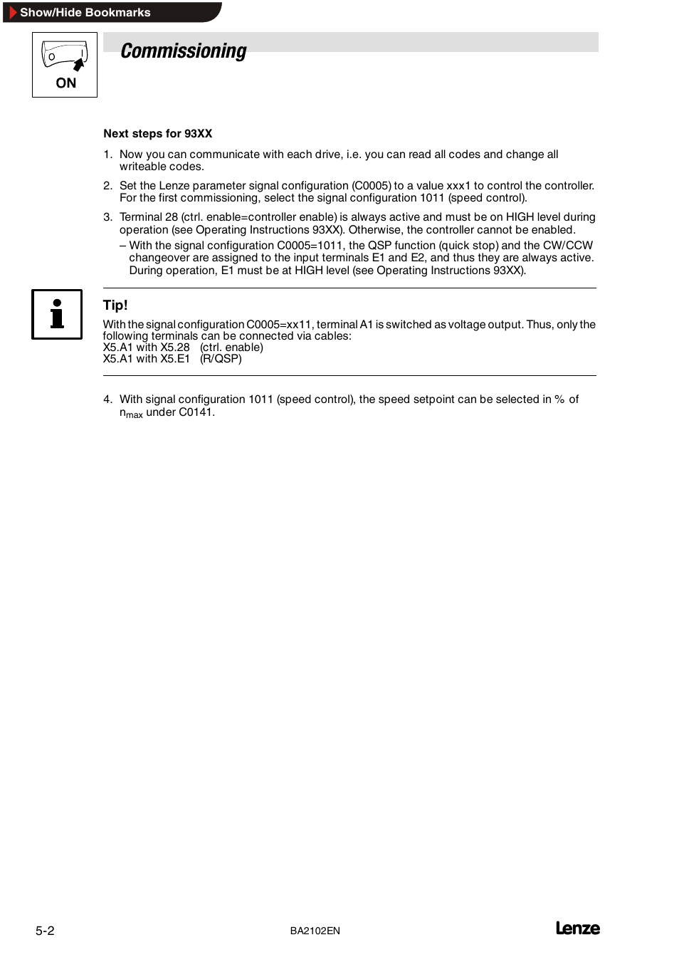 Commissioning | Lenze EMF2102IB User Manual | Page 24 / 62