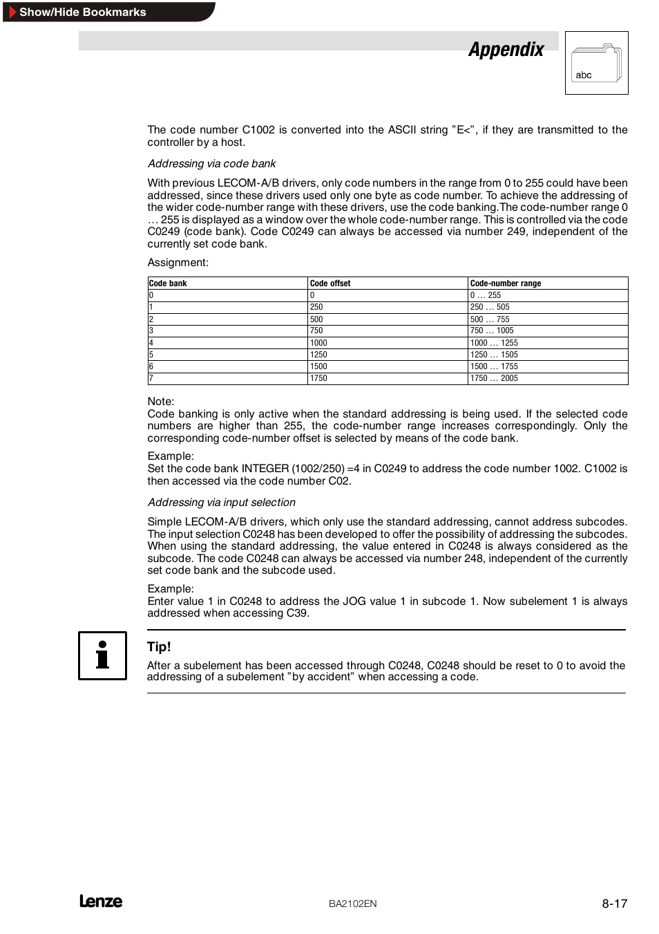 Appendix | Lenze EMF2102IB User Manual | Page 49 / 62