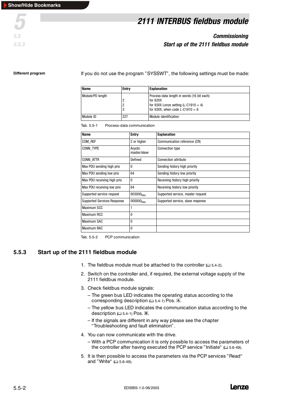 2111 interbus fieldbus module, Commissioning start up of the 2111 fieldbus module | Lenze EMF2111IB User Manual | Page 18 / 88