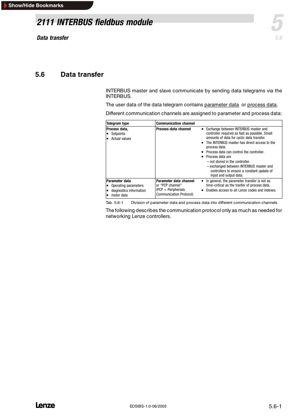 2111 interbus fieldbus module, 6 data transfer, Data transfer | Lenze EMF2111IB User Manual | Page 23 / 88