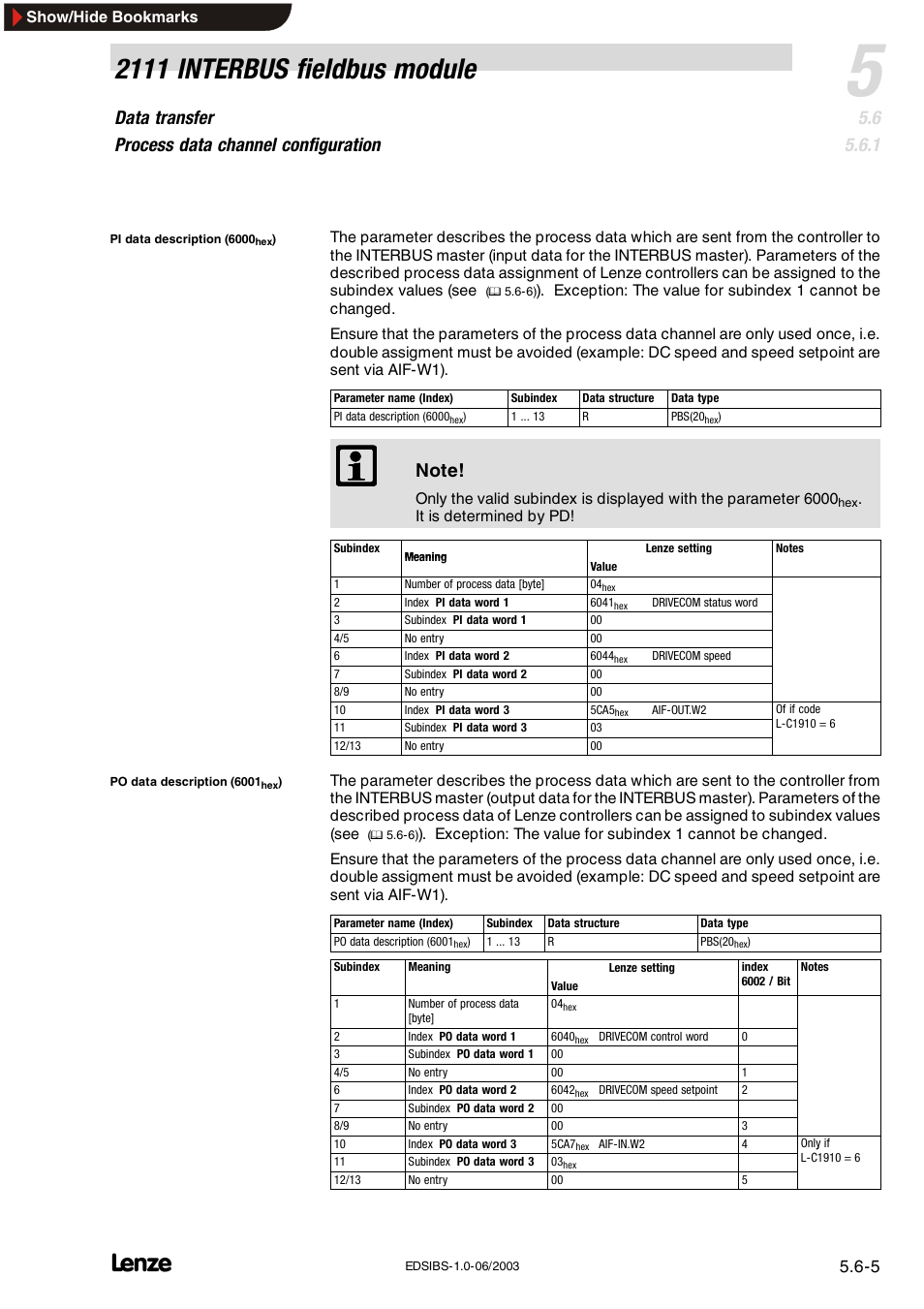 2111 interbus fieldbus module, Data transfer process data channel configuration | Lenze EMF2111IB User Manual | Page 27 / 88