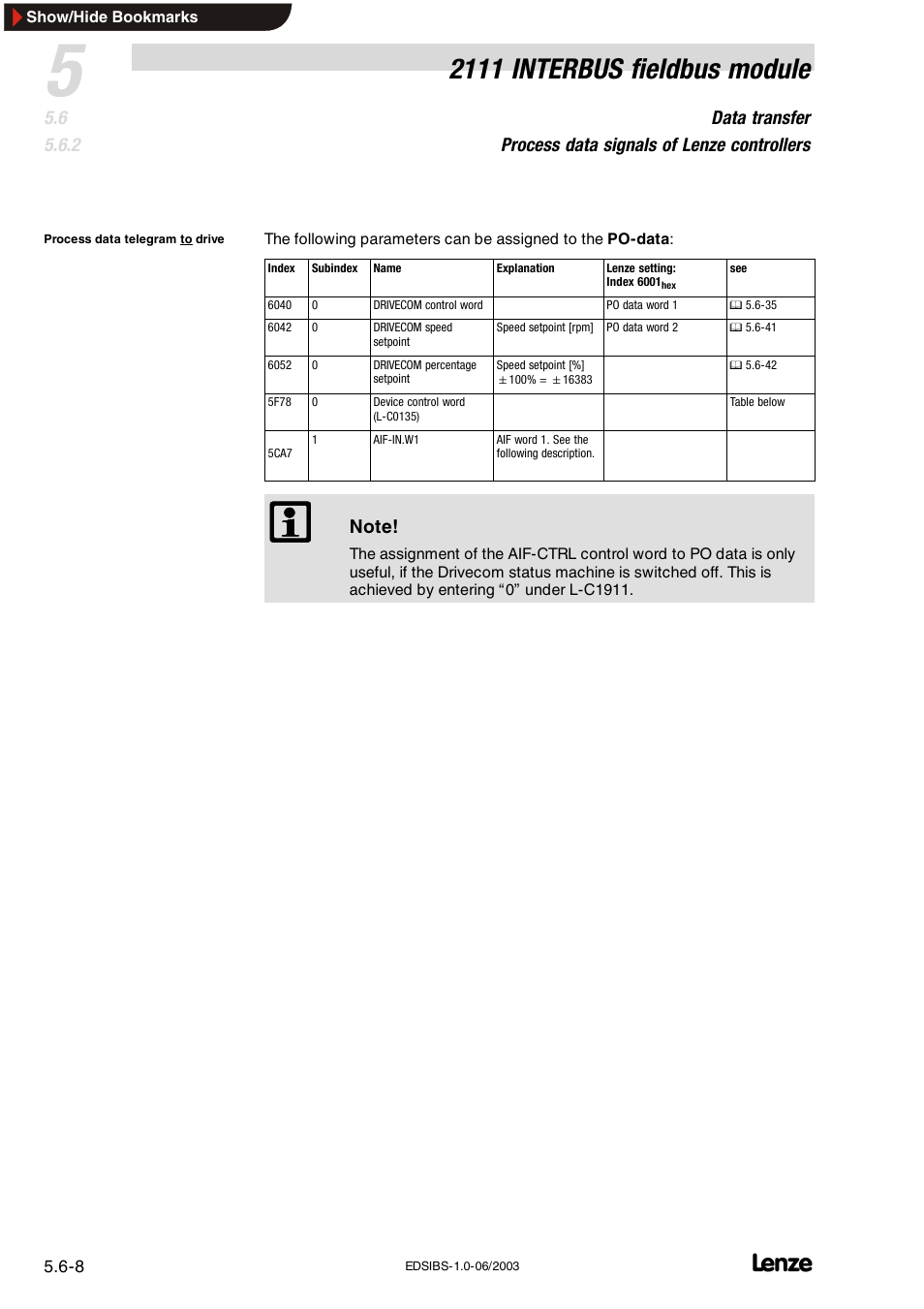 2111 interbus fieldbus module | Lenze EMF2111IB User Manual | Page 30 / 88