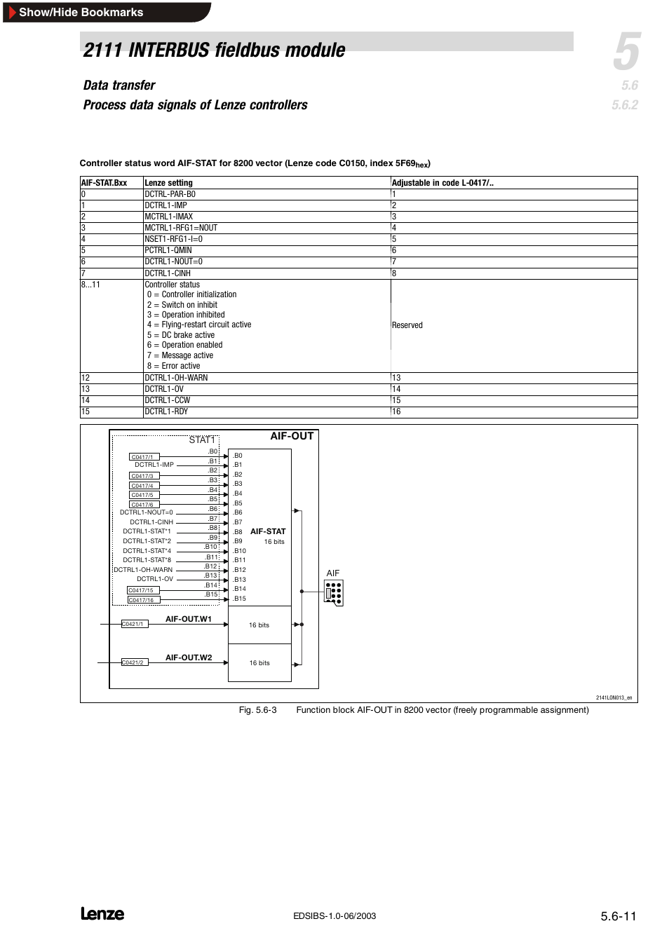 2111 interbus fieldbus module, Show/hide bookmarks | Lenze EMF2111IB User Manual | Page 33 / 88