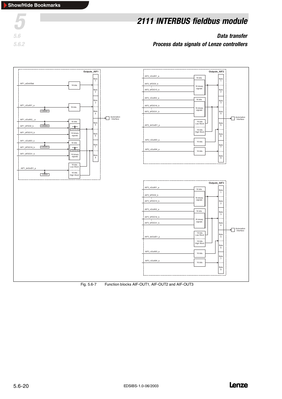 2111 interbus fieldbus module, Show/hide bookmarks | Lenze EMF2111IB User Manual | Page 42 / 88