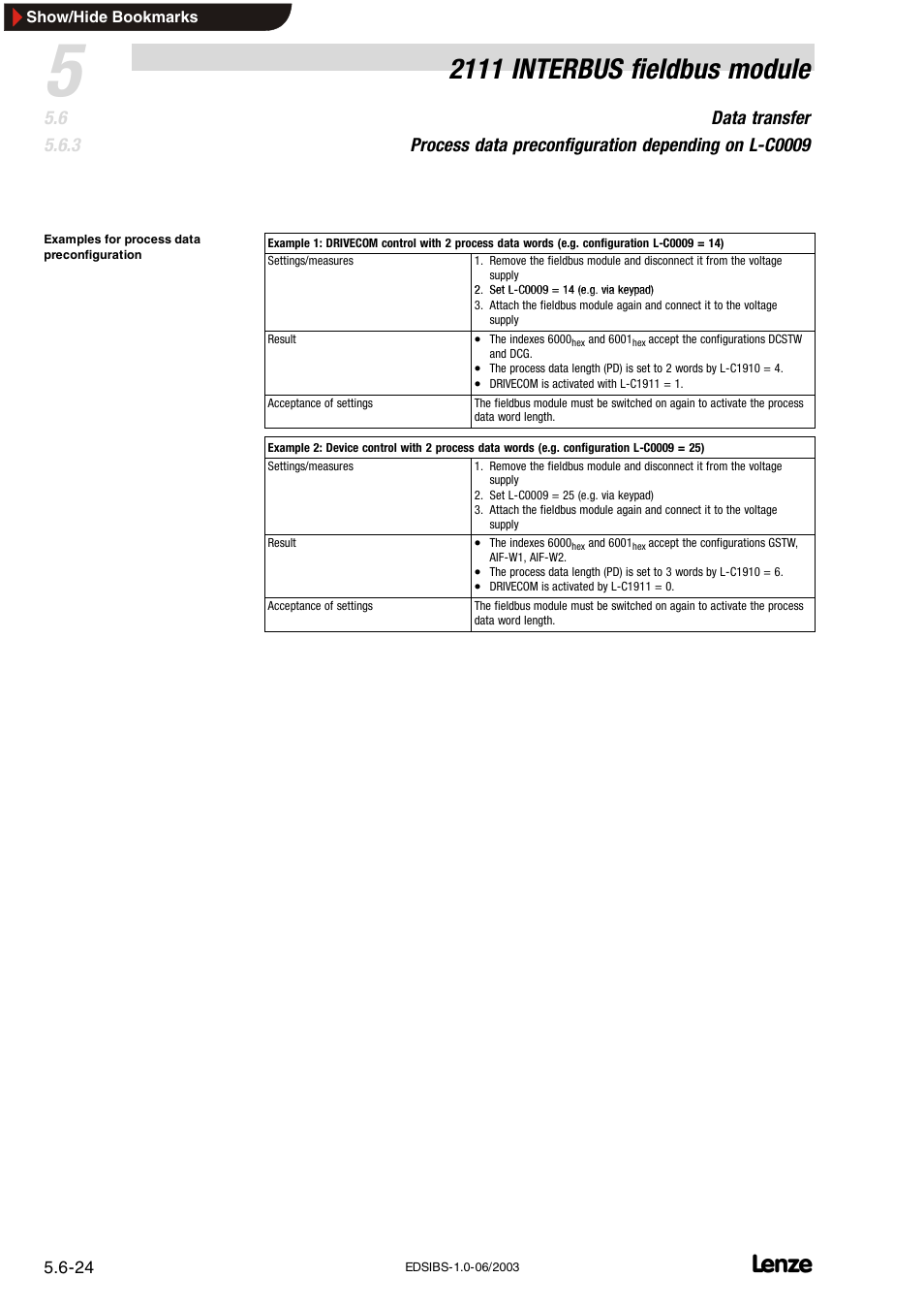 2111 interbus fieldbus module | Lenze EMF2111IB User Manual | Page 46 / 88