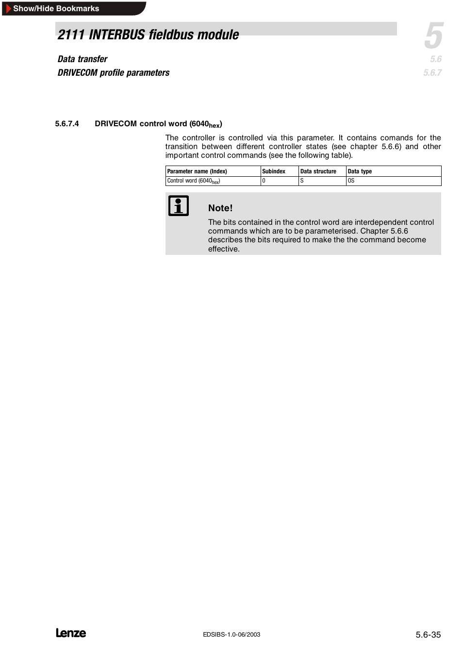 2111 interbus fieldbus module | Lenze EMF2111IB User Manual | Page 57 / 88