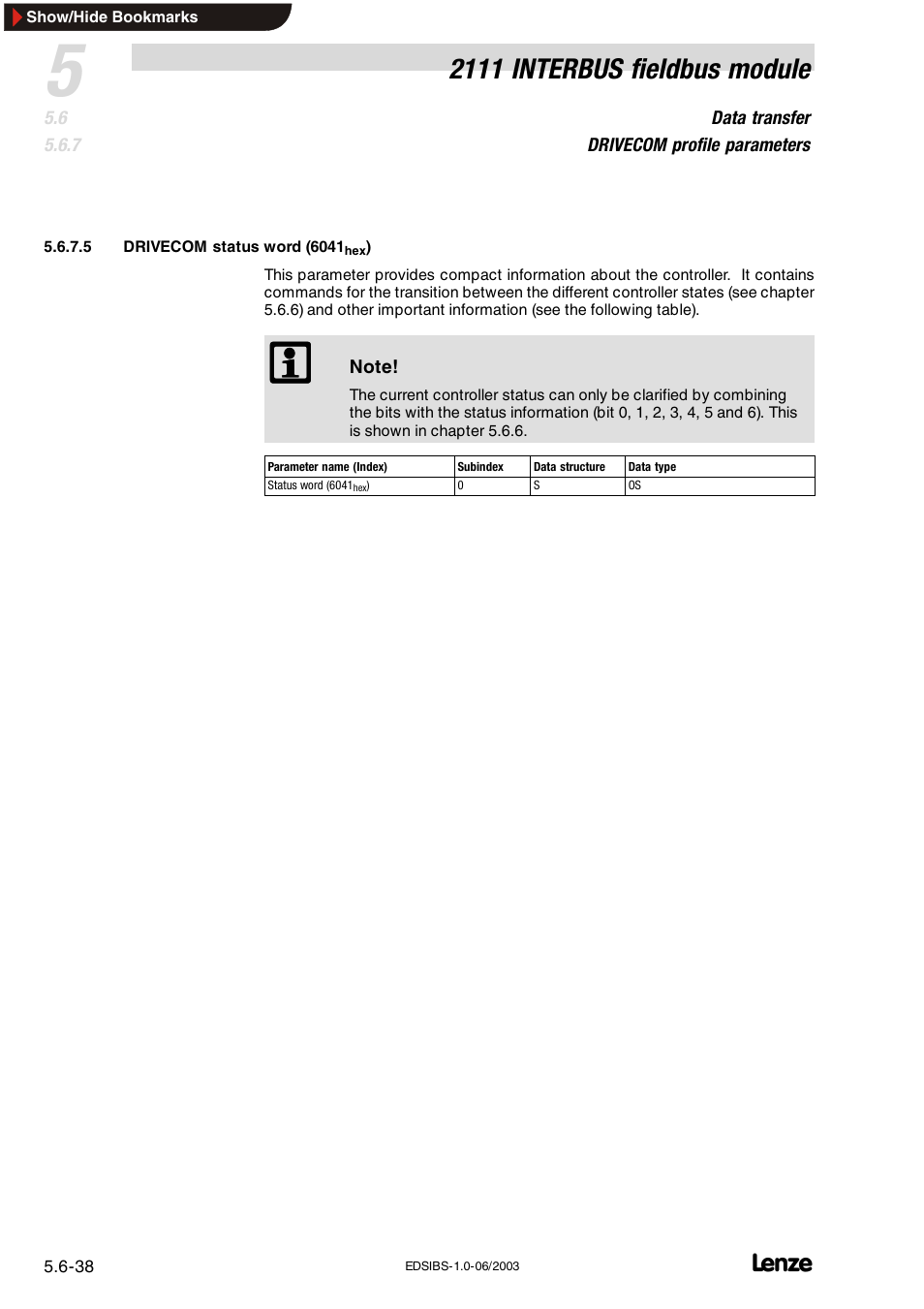 2111 interbus fieldbus module | Lenze EMF2111IB User Manual | Page 60 / 88