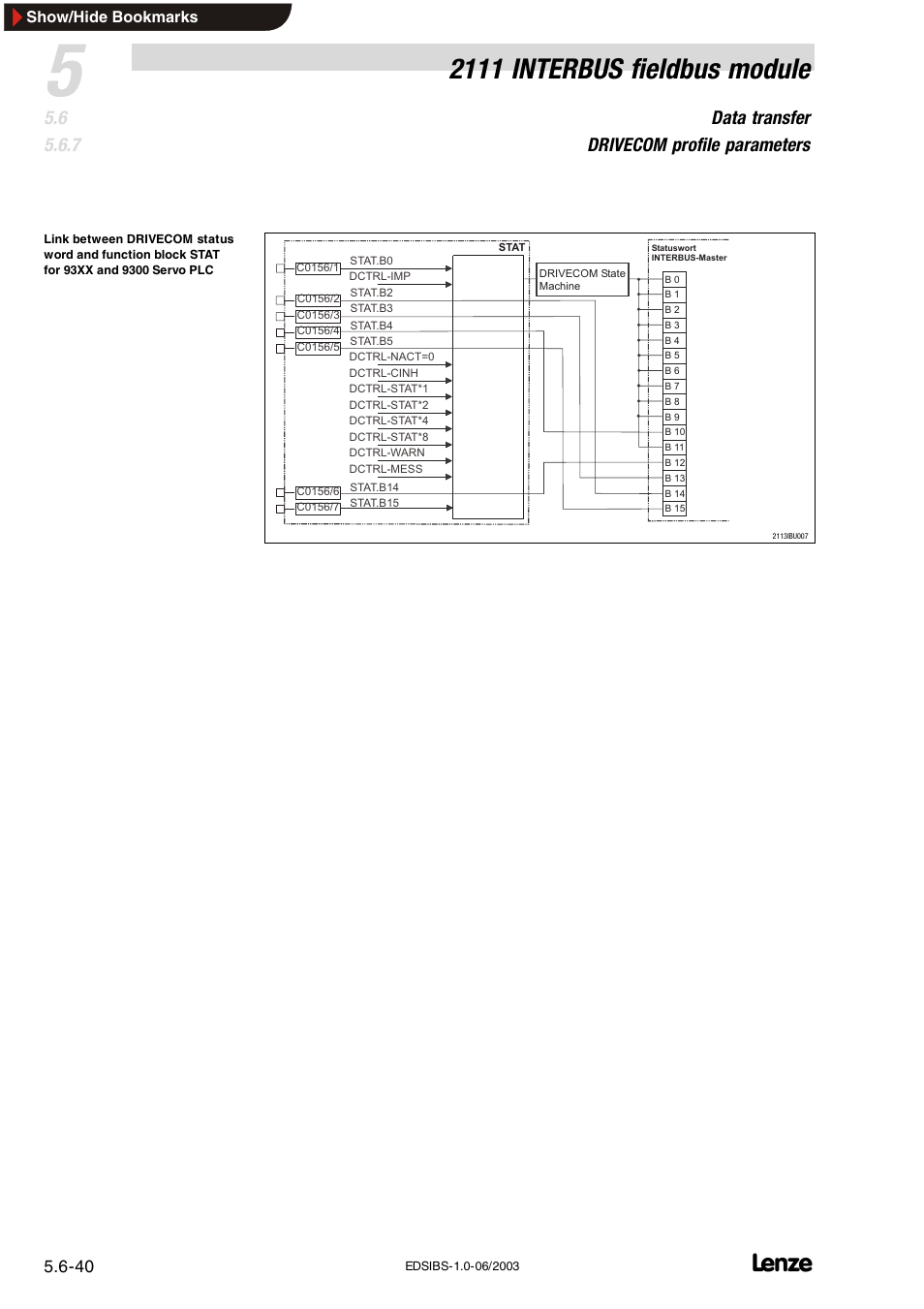 2111 interbus fieldbus module, Data transfer drivecom profile parameters | Lenze EMF2111IB User Manual | Page 62 / 88