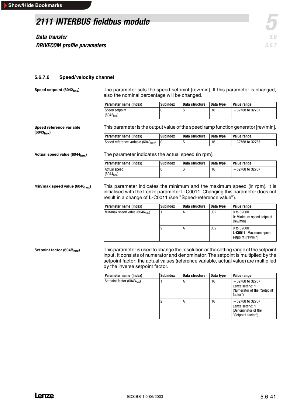 2111 interbus fieldbus module, Data transfer drivecom profile parameters | Lenze EMF2111IB User Manual | Page 63 / 88