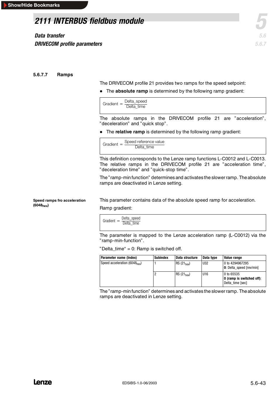 2111 interbus fieldbus module, Data transfer drivecom profile parameters | Lenze EMF2111IB User Manual | Page 65 / 88