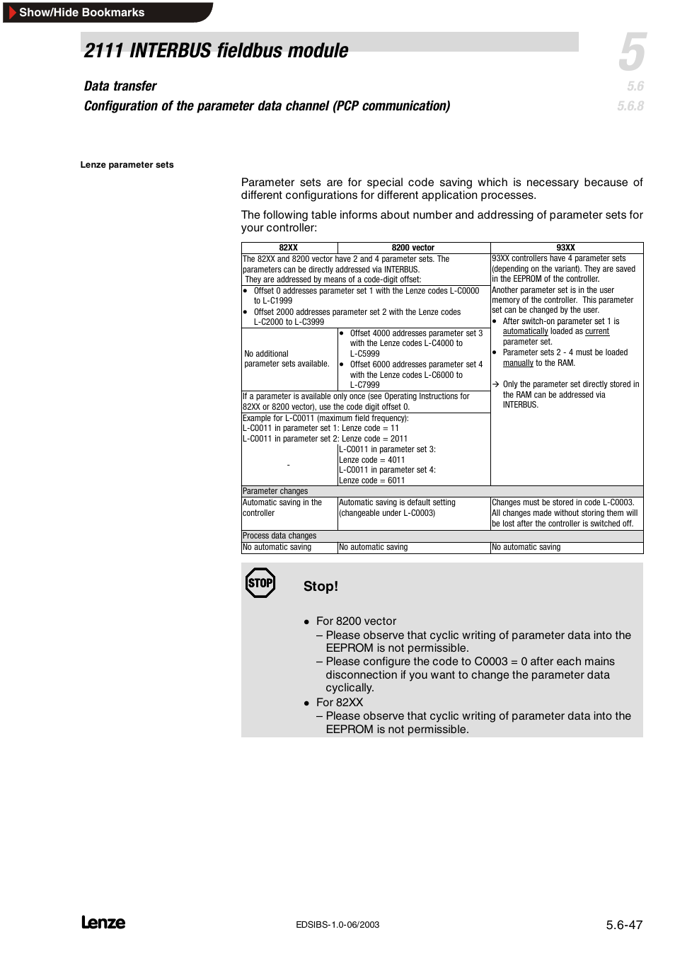 2111 interbus fieldbus module | Lenze EMF2111IB User Manual | Page 69 / 88