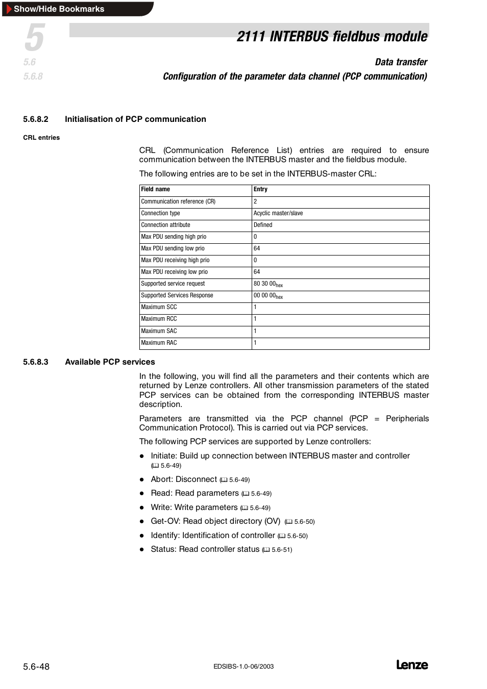 2111 interbus fieldbus module | Lenze EMF2111IB User Manual | Page 70 / 88