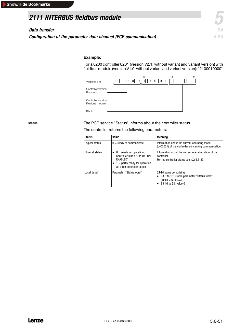 2111 interbus fieldbus module | Lenze EMF2111IB User Manual | Page 73 / 88