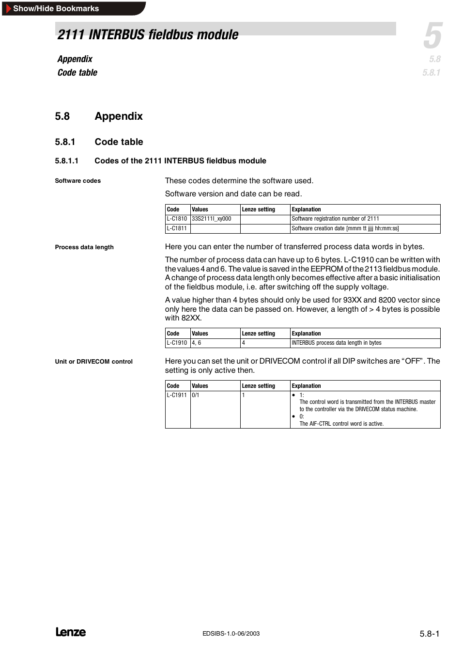 2111 interbus fieldbus module, 8 appendix | Lenze EMF2111IB User Manual | Page 81 / 88