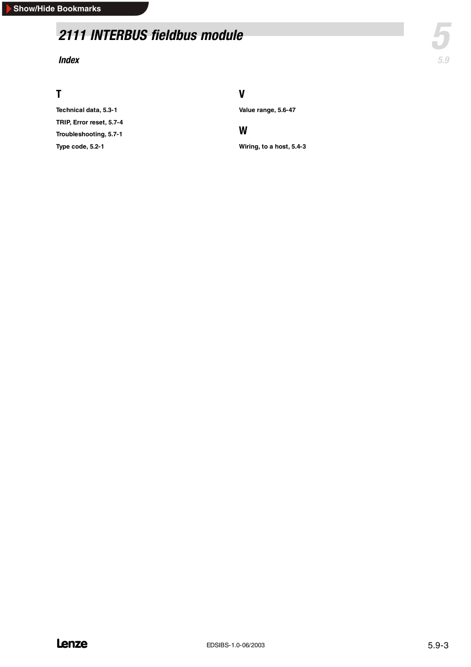 2111 interbus fieldbus module | Lenze EMF2111IB User Manual | Page 87 / 88
